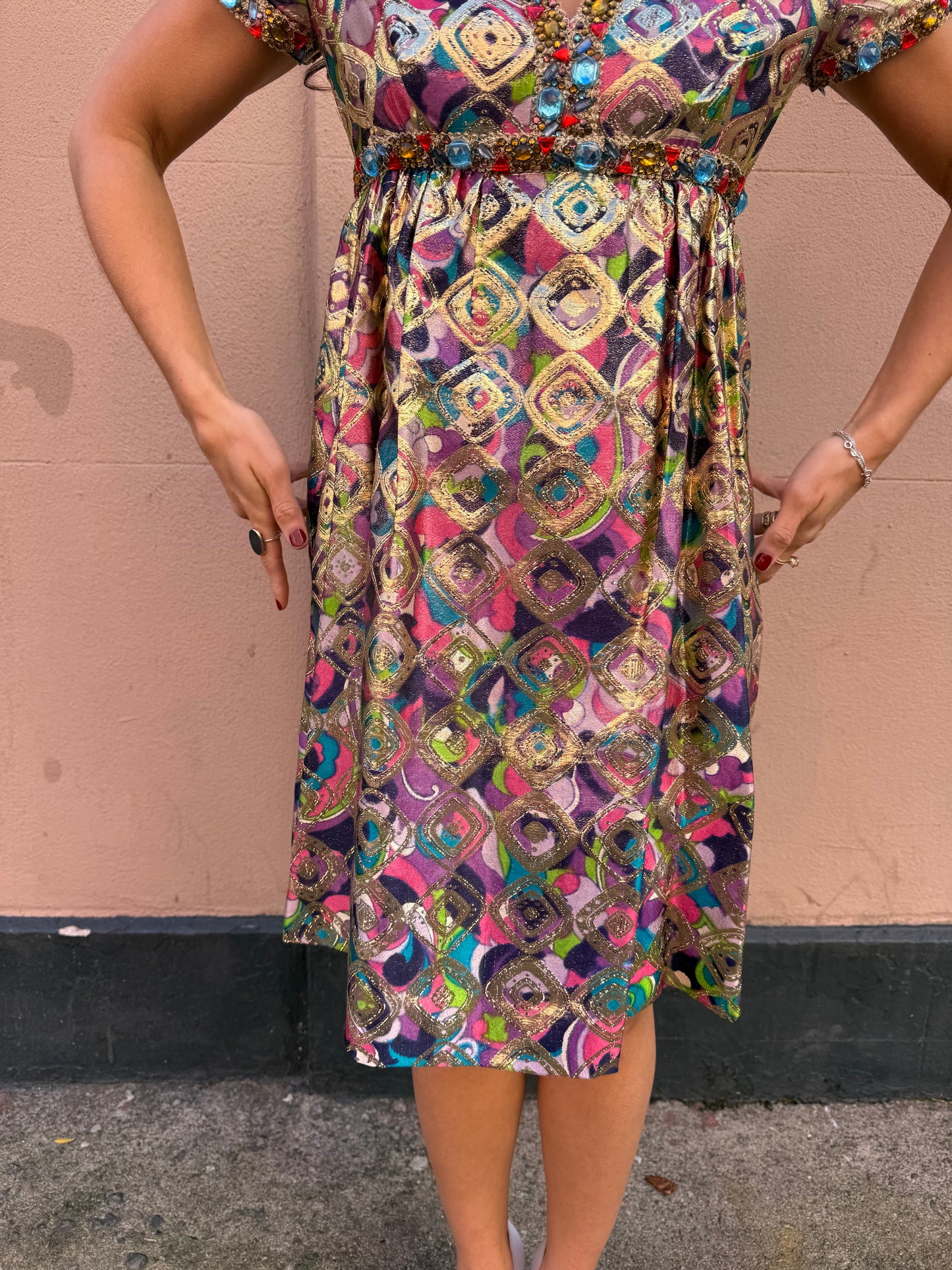 60s Malcolm Starr Rare Brocade Multicolor Dress