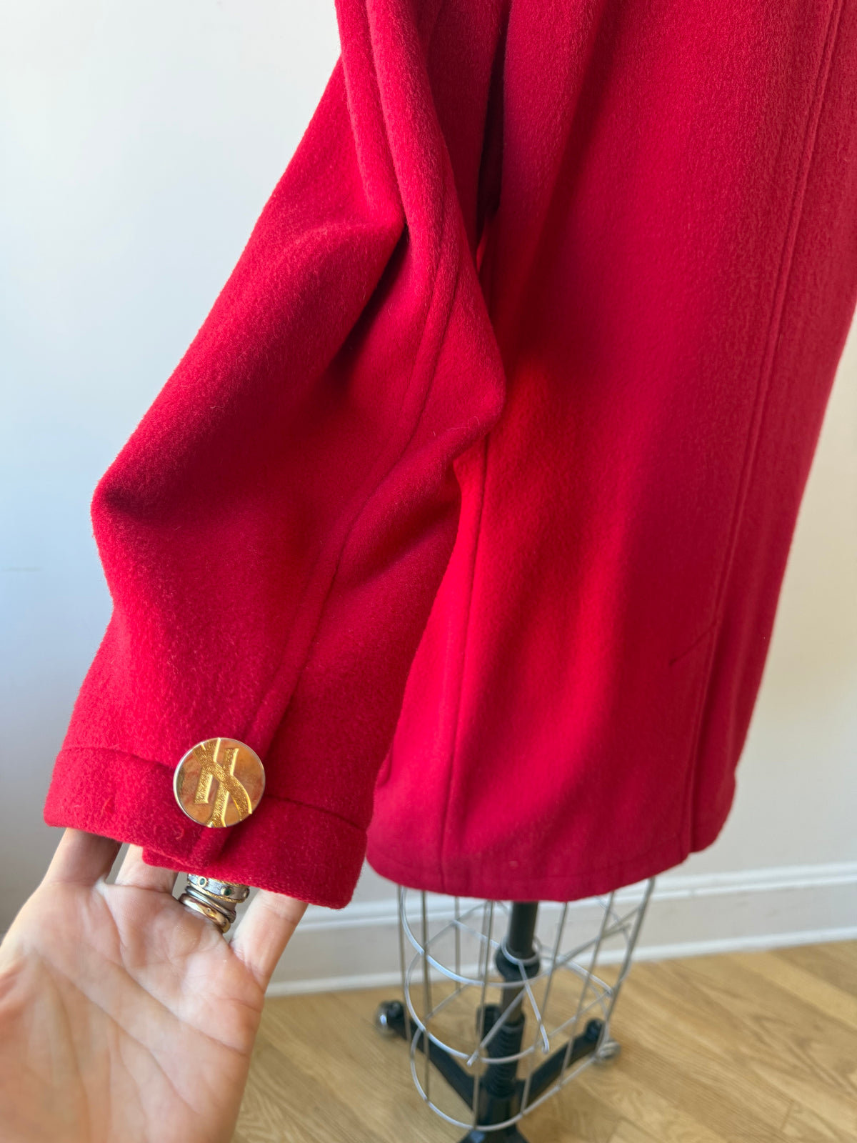 80s/90s Yves Saint Laurent Red Wool & Cashmere Peacoat