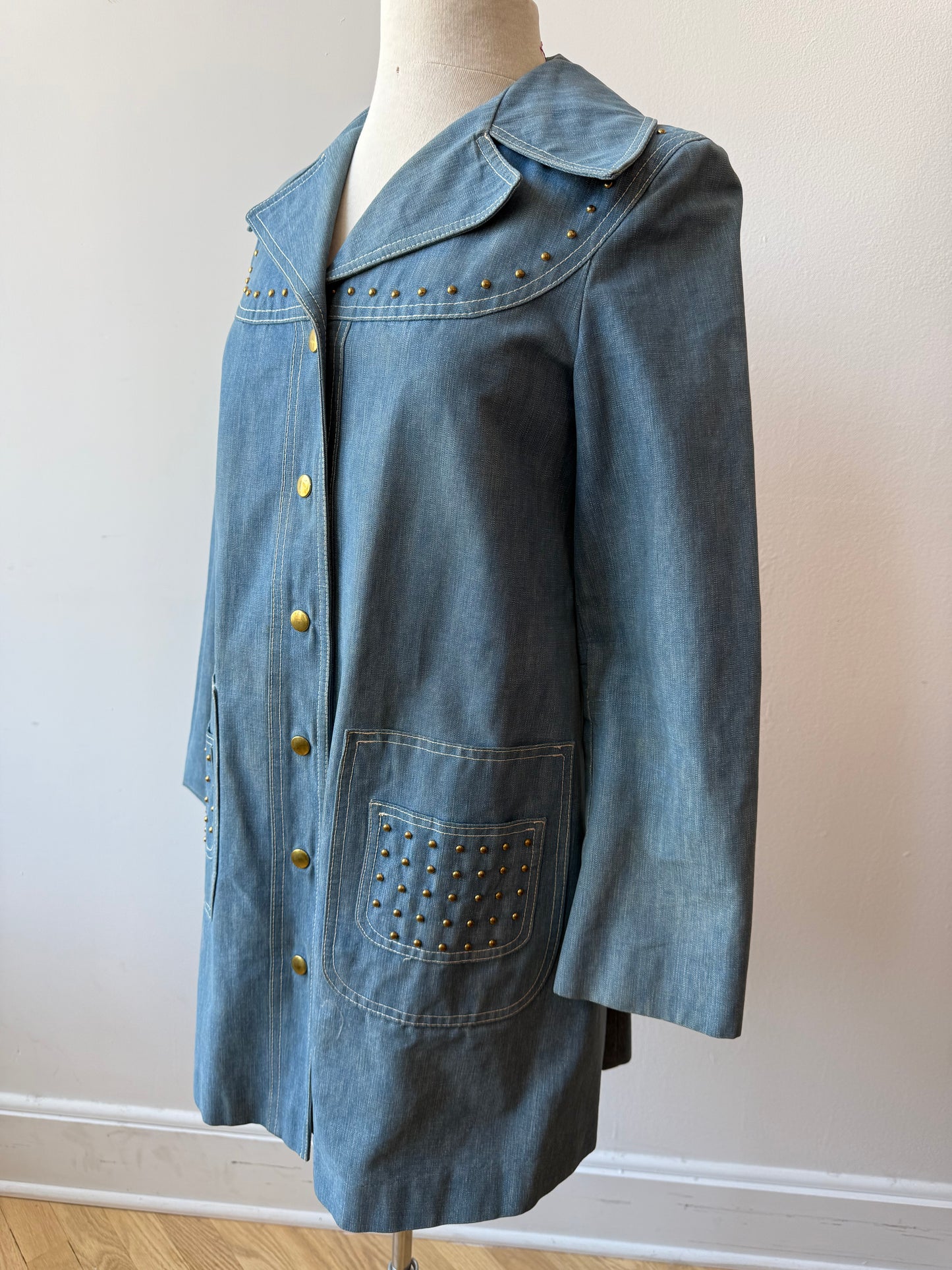 60s/70s Rovercoat Studded Denim Coat