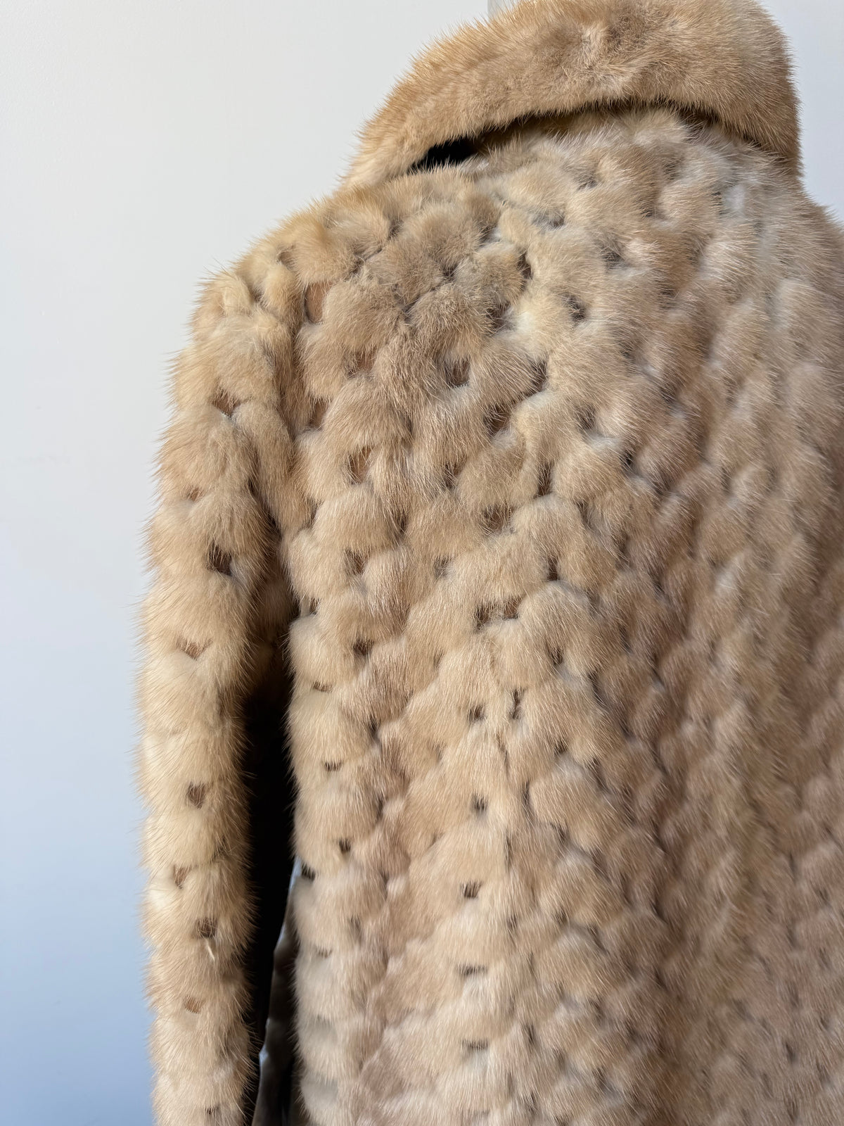 70s Beige Mink & Leather Coat . Belt