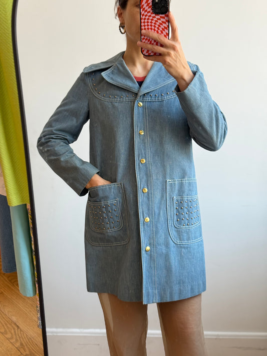 60s/70s Rovercoat Studded Denim Coat