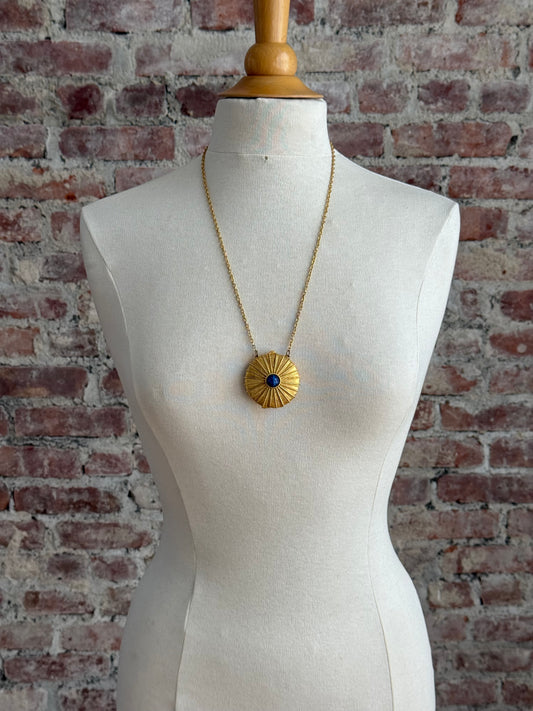 80s Estée Lauder solid perfume locket necklace with  blue lapis lazuli-style stone