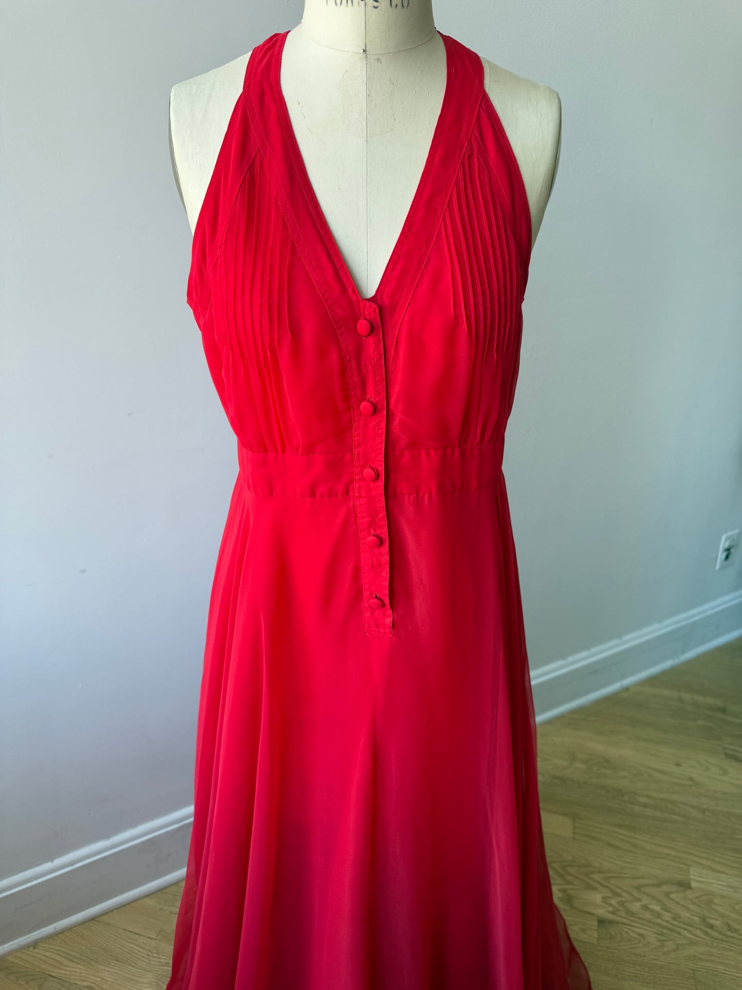60s/70s Vogue Paris Red Chiffon Gown
