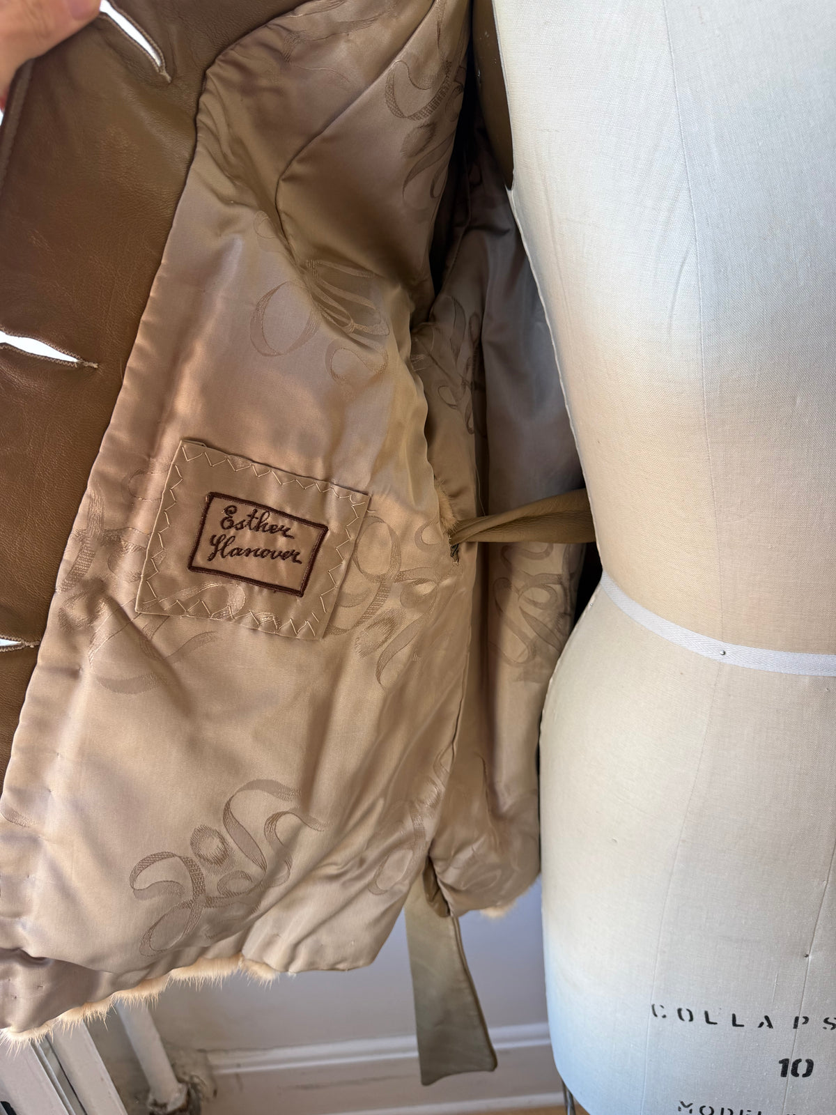 70s Beige Mink & Leather Coat . Belt