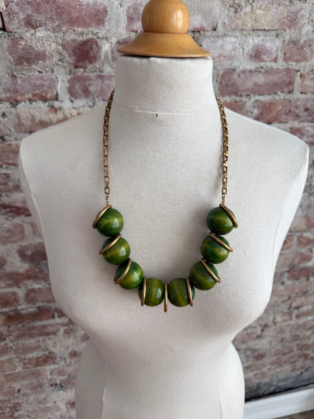 1950s brass & wooden bead necklace