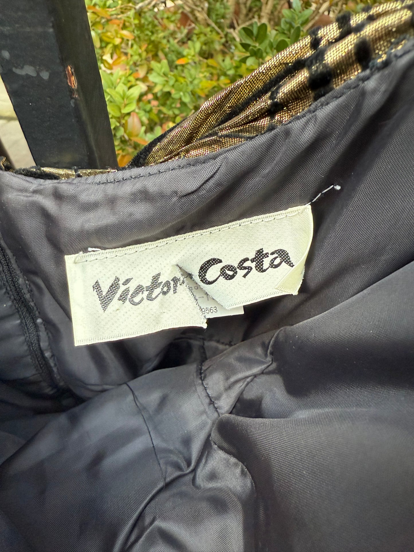 80s Victor Costa Gold Puff Sleeve Gown