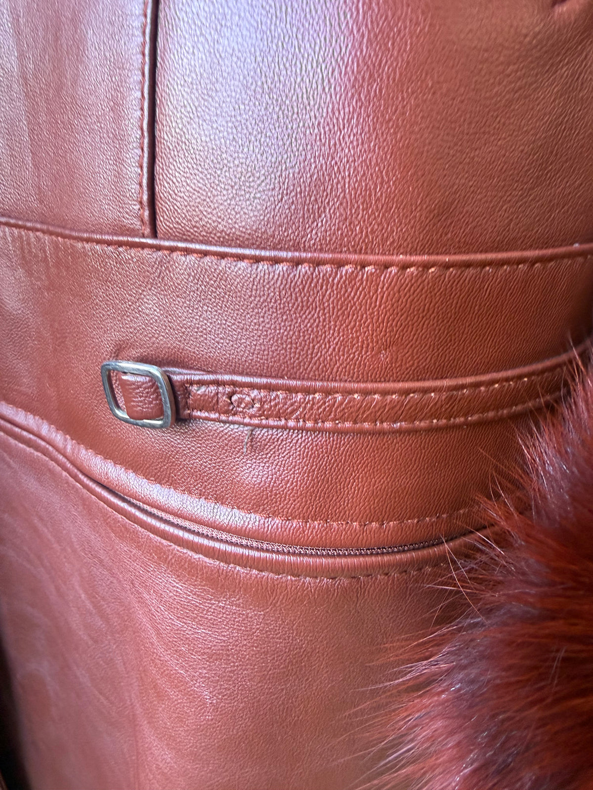 90s/Y2K Leather Trench with Dyed Fox Fur Collar & Cuffs