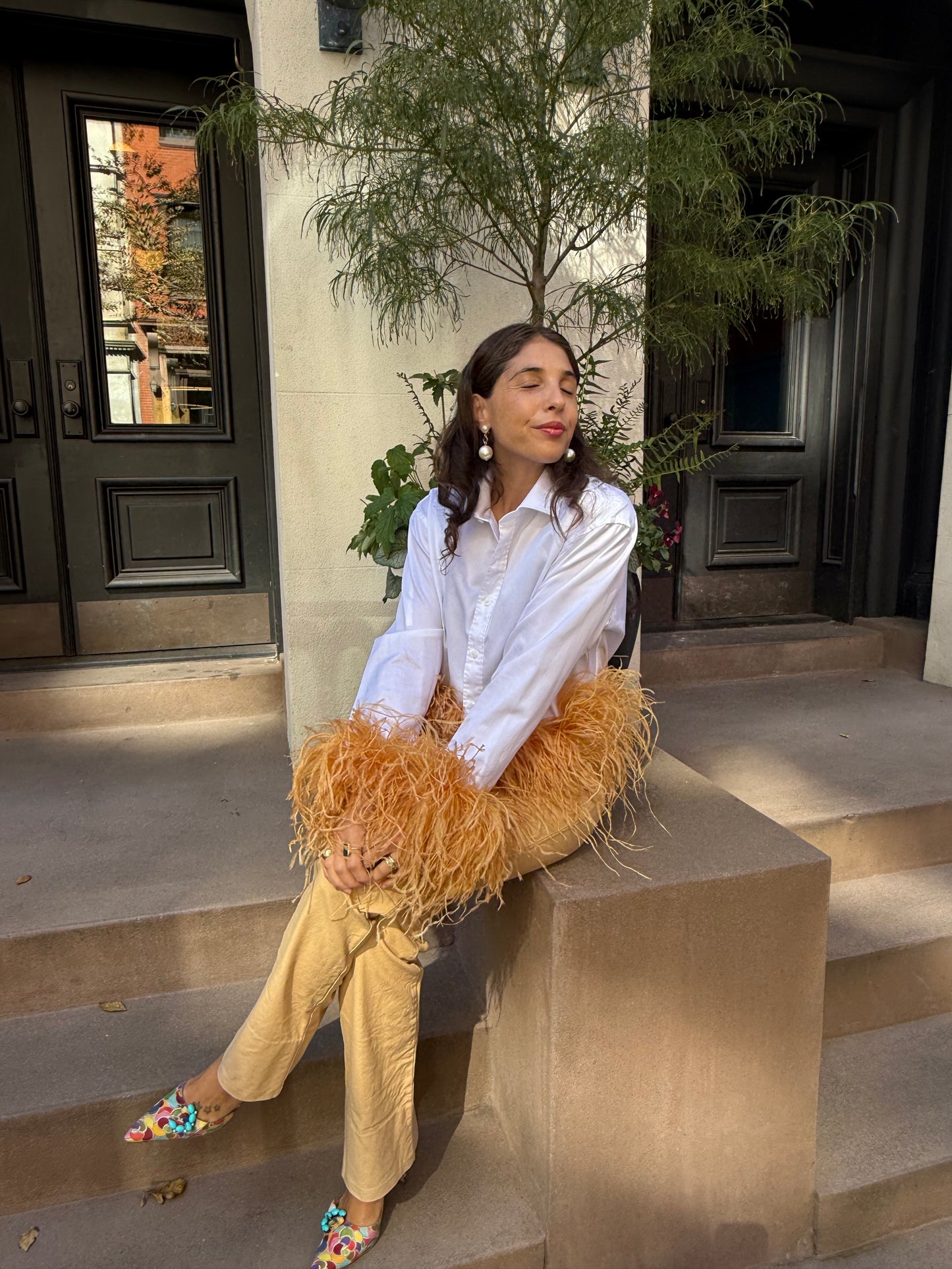 The Colette Feather Shirt - White & Golden Tumeric