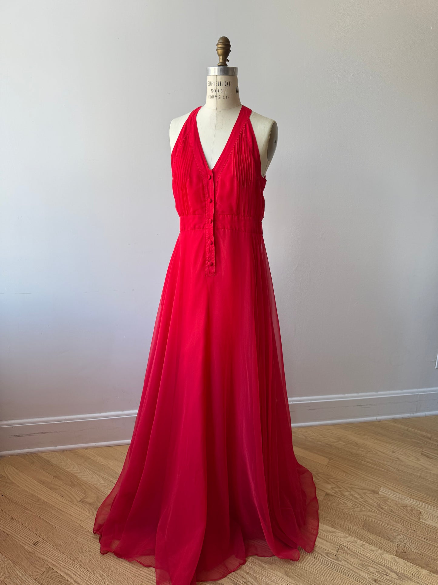 60s/70s Vogue Paris Red Chiffon Gown
