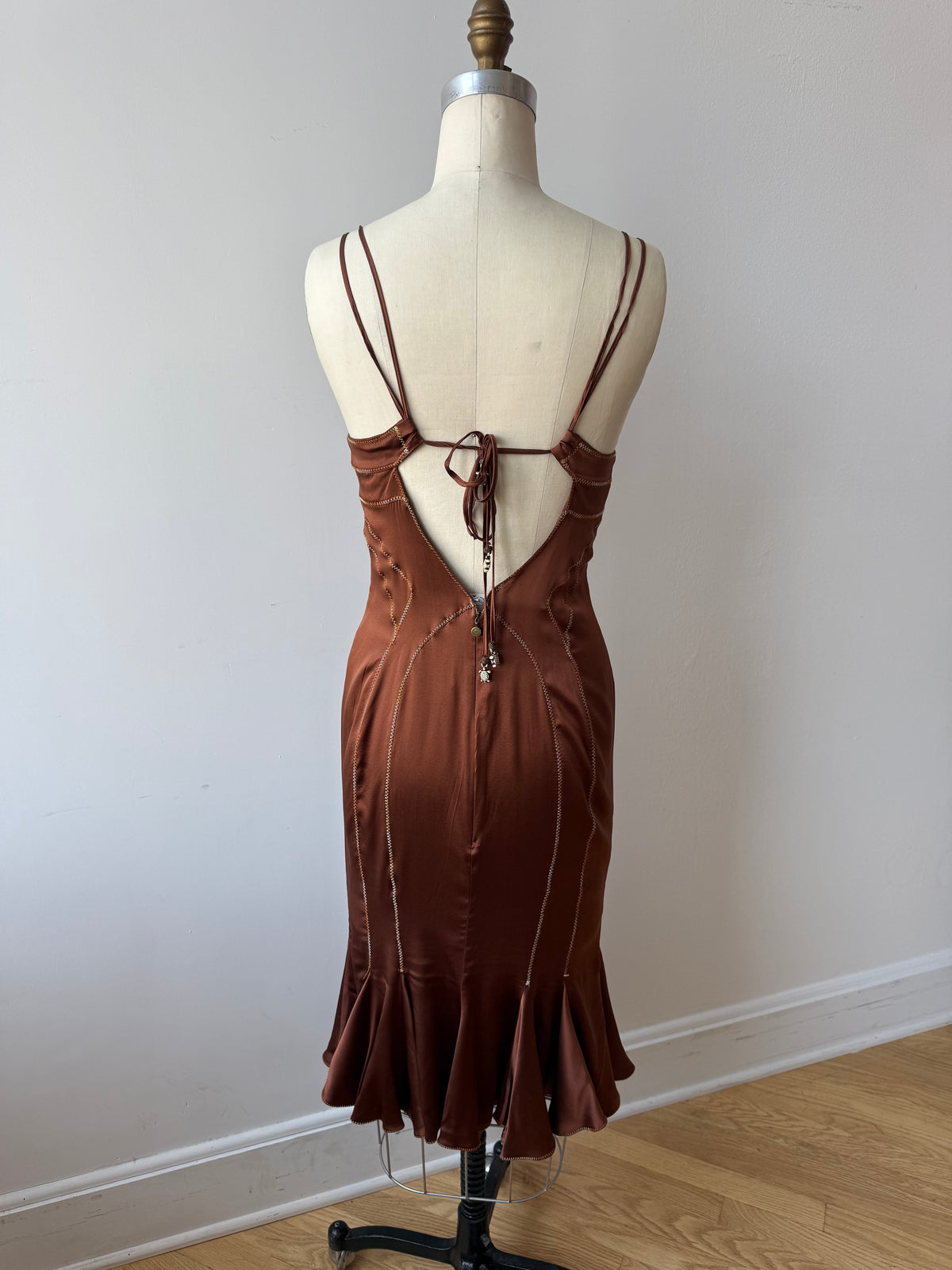Y2K Just Cavalli Brown Silk Dress w. Ombré embroidered details