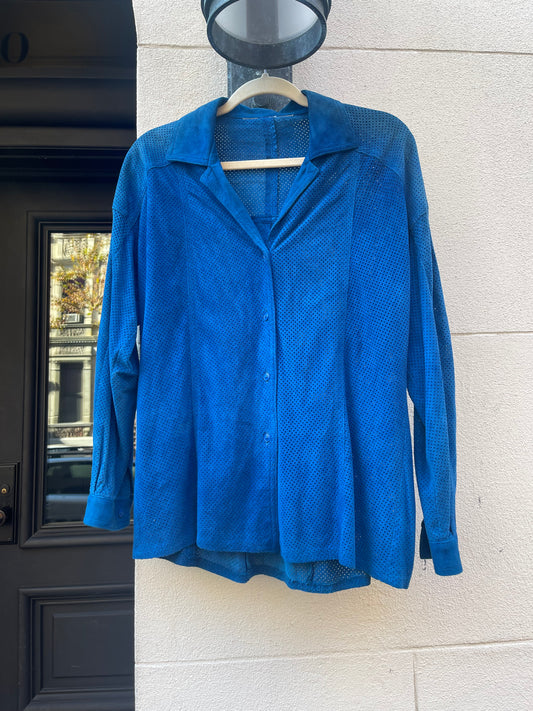 Vintage Royal Blue Perforated Suede Shirt