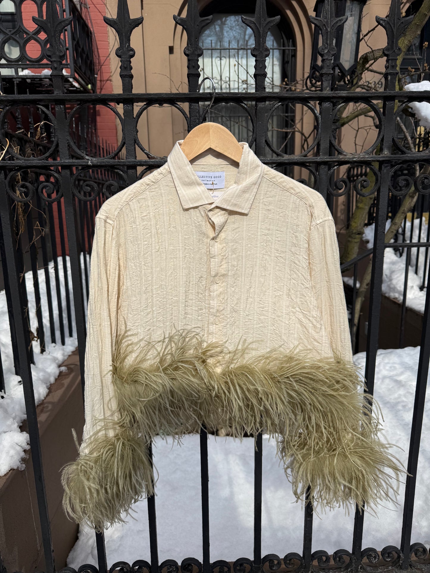 The Colette Feather Shirt - Ivory & Sage