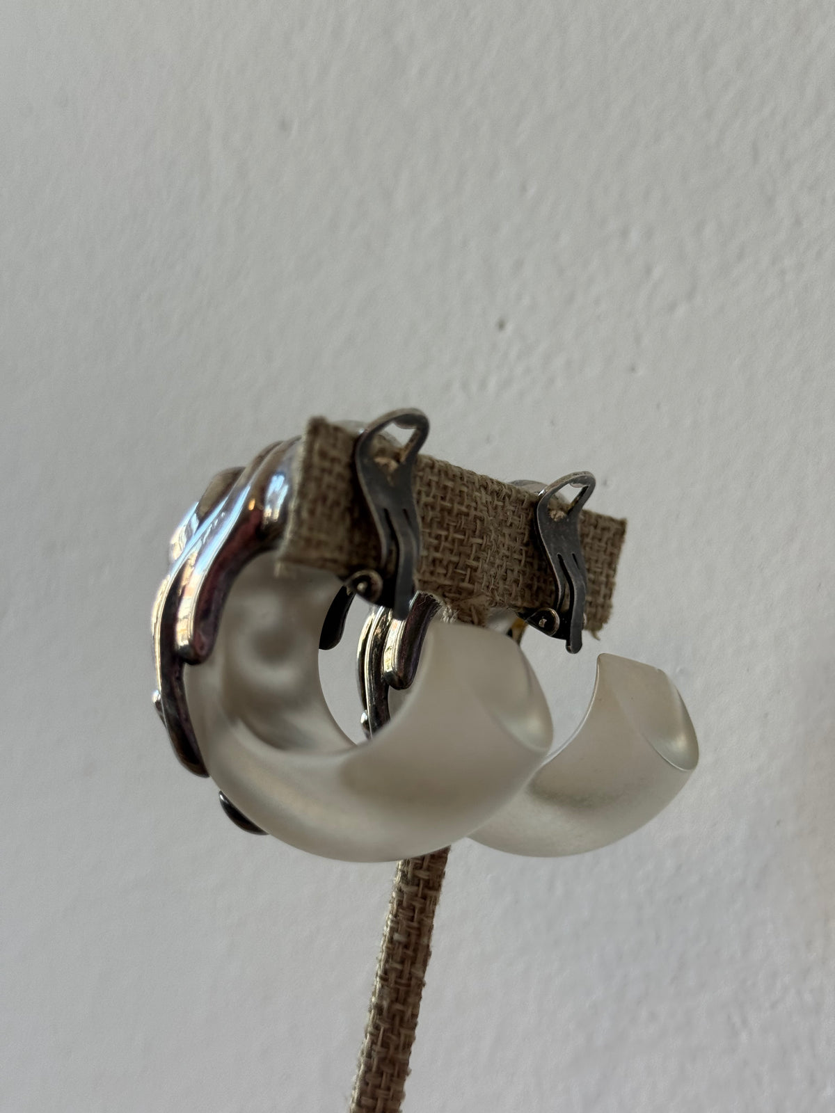 Vintage Sculptural Silver-Tone & Clear Acrylic Earrings