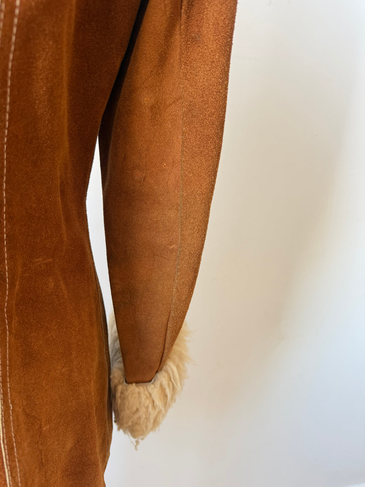 70s "Penny Lane" style Suede Sheepskin Trim Jacket w zipper
