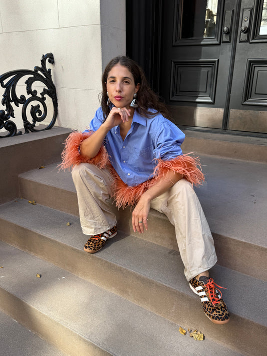 Colette Feather Shirt - Blue & Coral