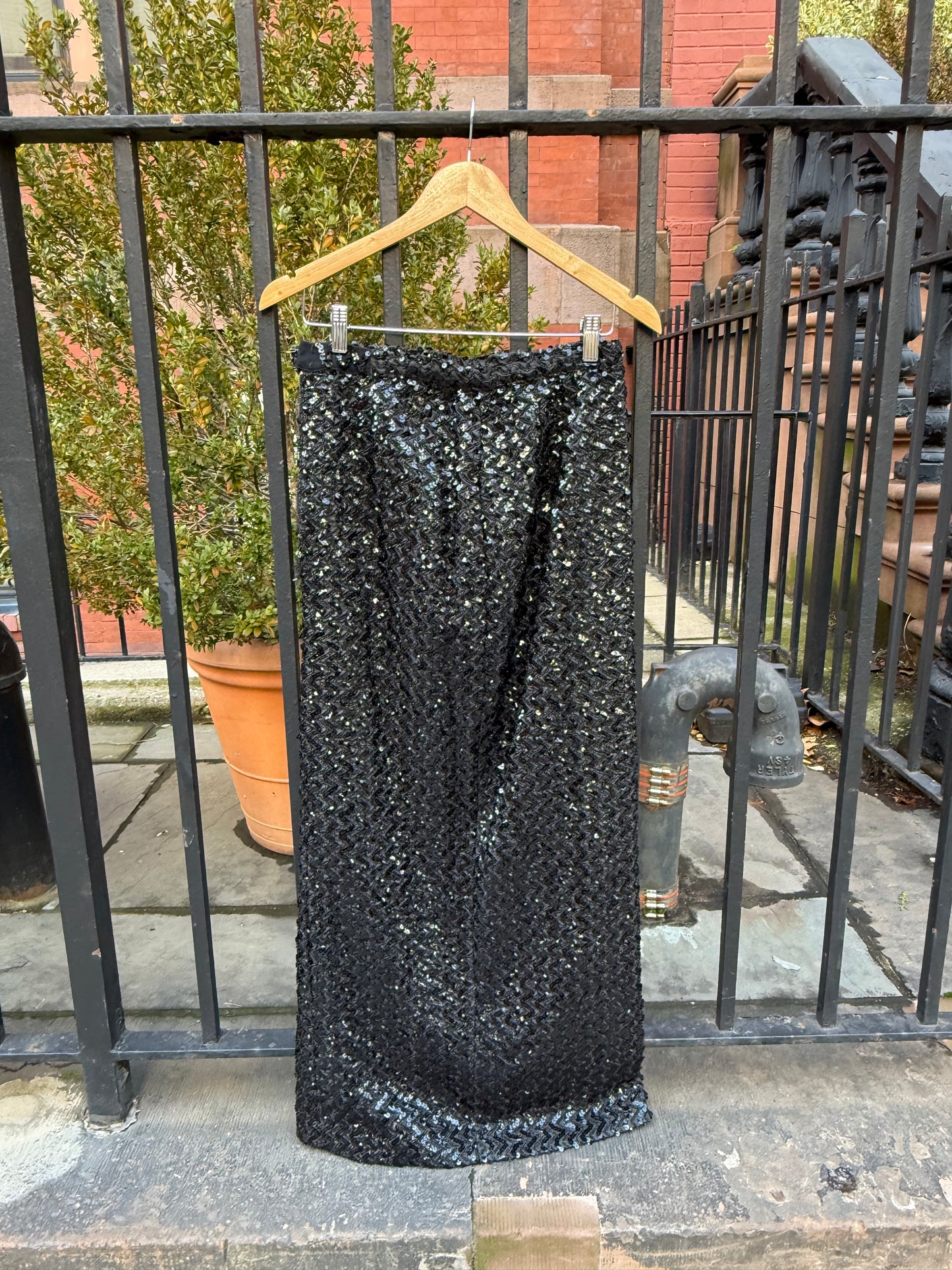 60s Black Sequin Midi Skirt