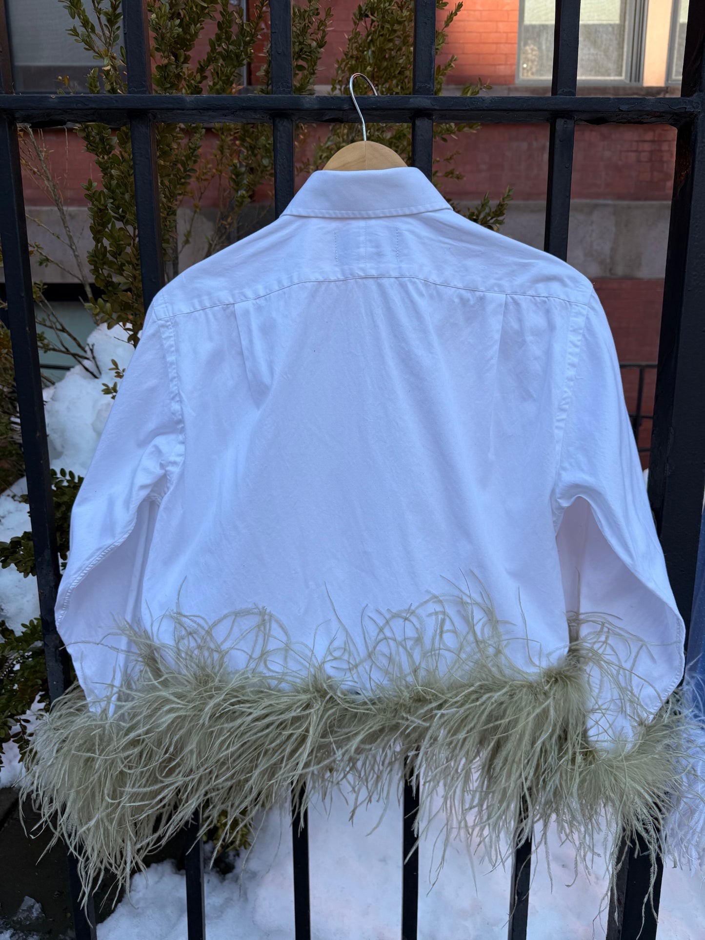 The Colette Feather Shirt - white & sage