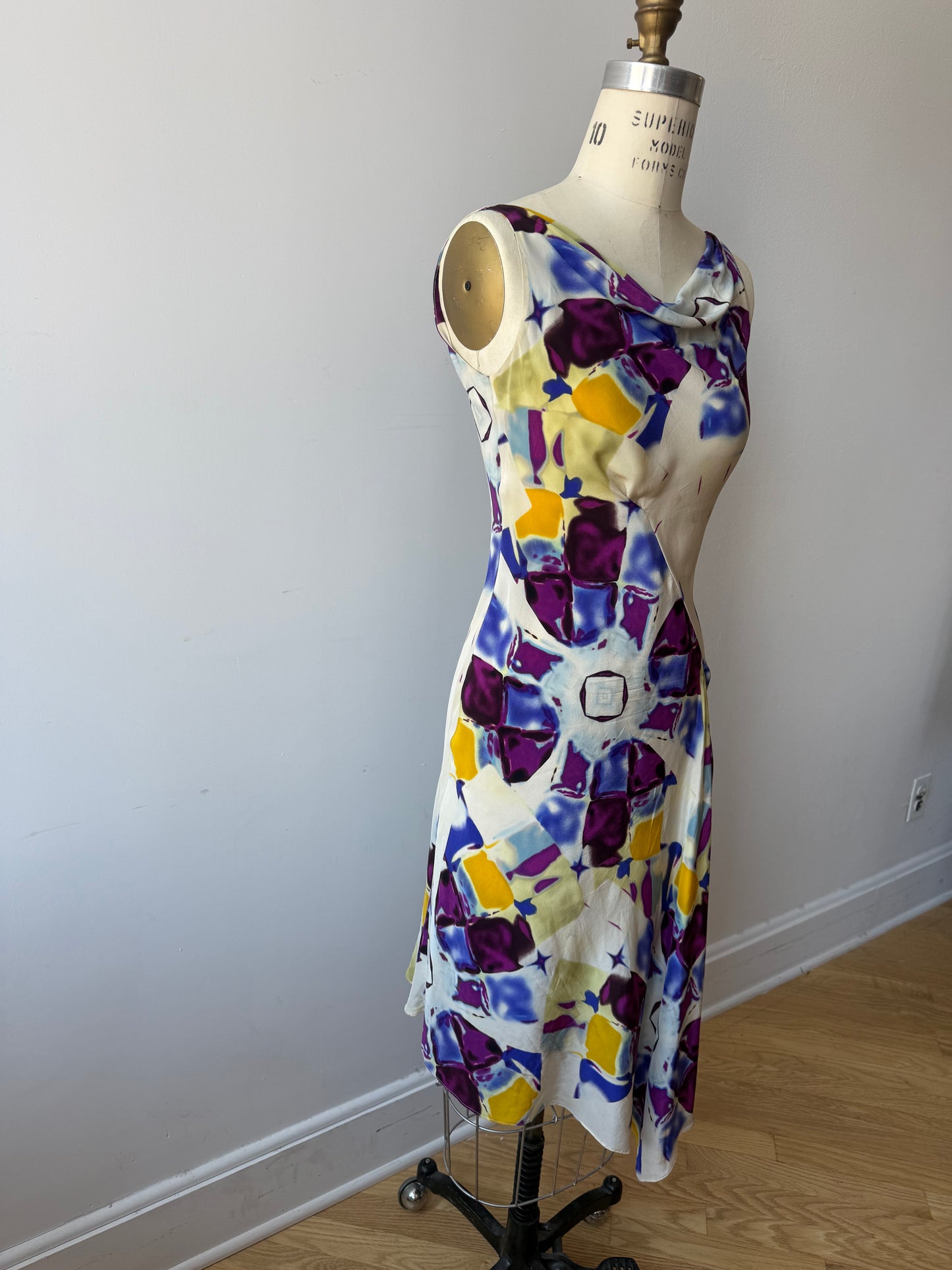 Y2K Mugler silk dress abstract print