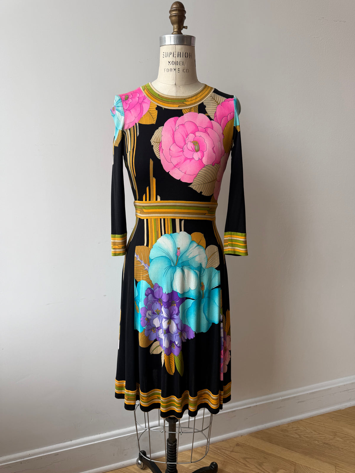 1970s Leonard Silk Jersey Floral Dress