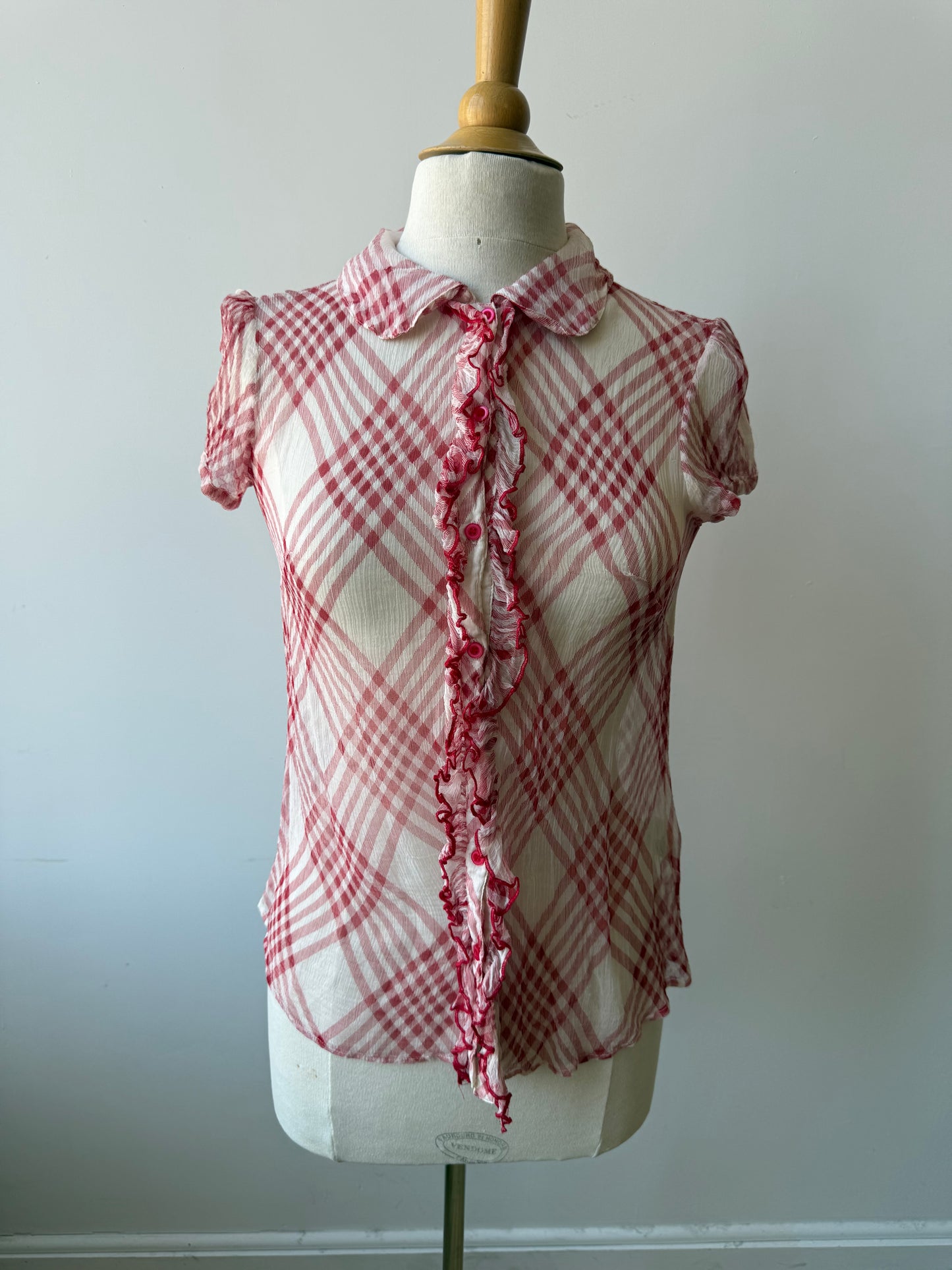Y2K Vintage Sheer Red Plaid Blouse