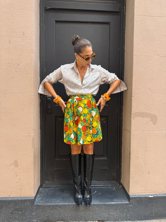 60s French Fruit Print Mini Skirt