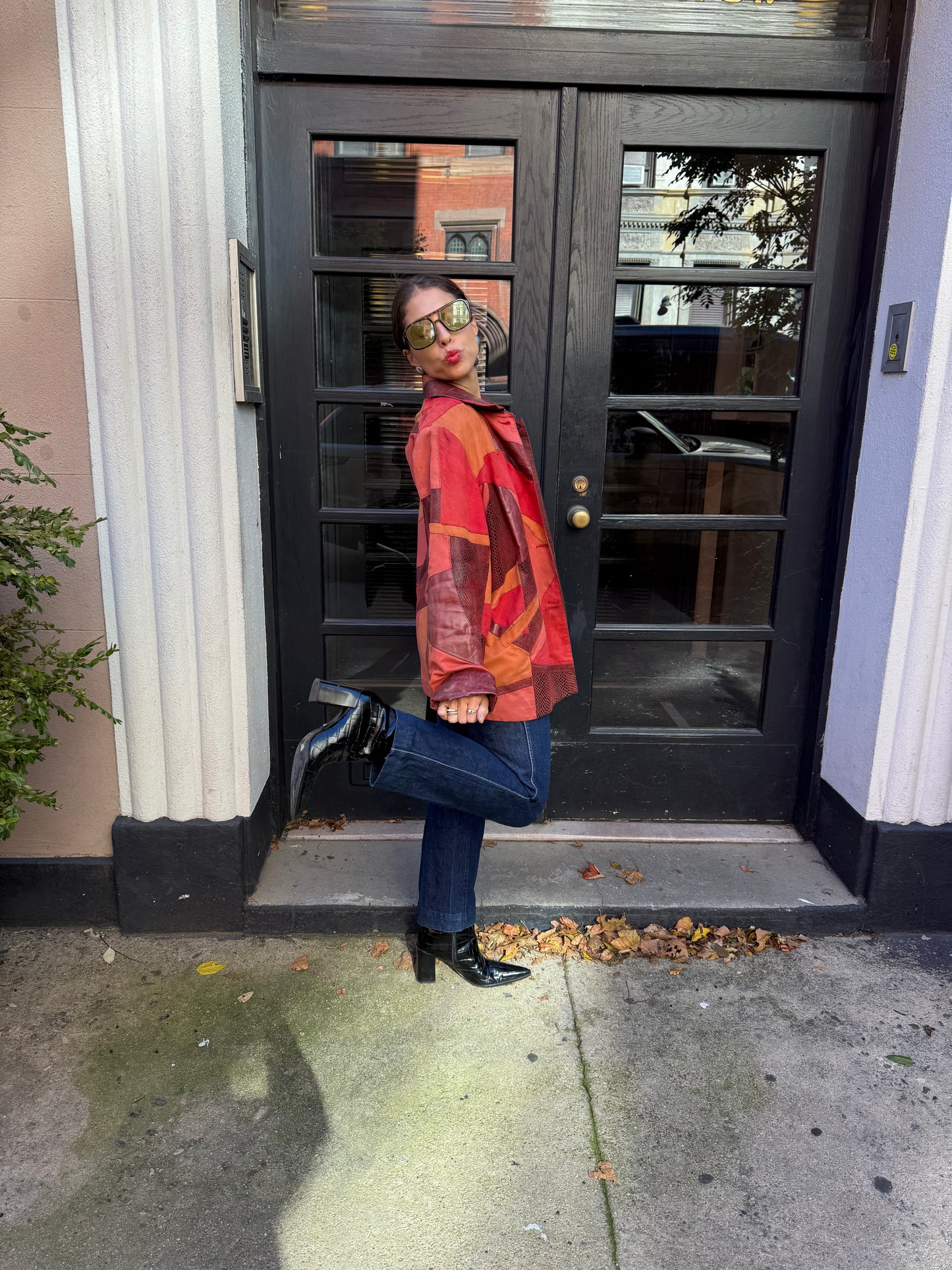 70s Red Patchwork Leather Jacket