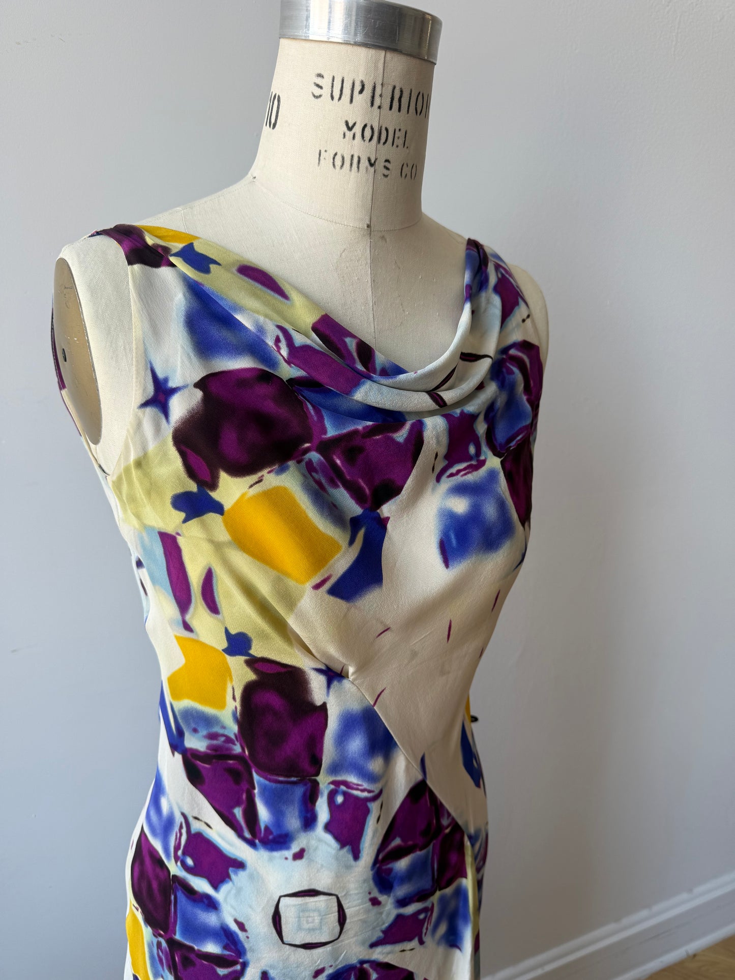 Y2K Mugler silk dress abstract print