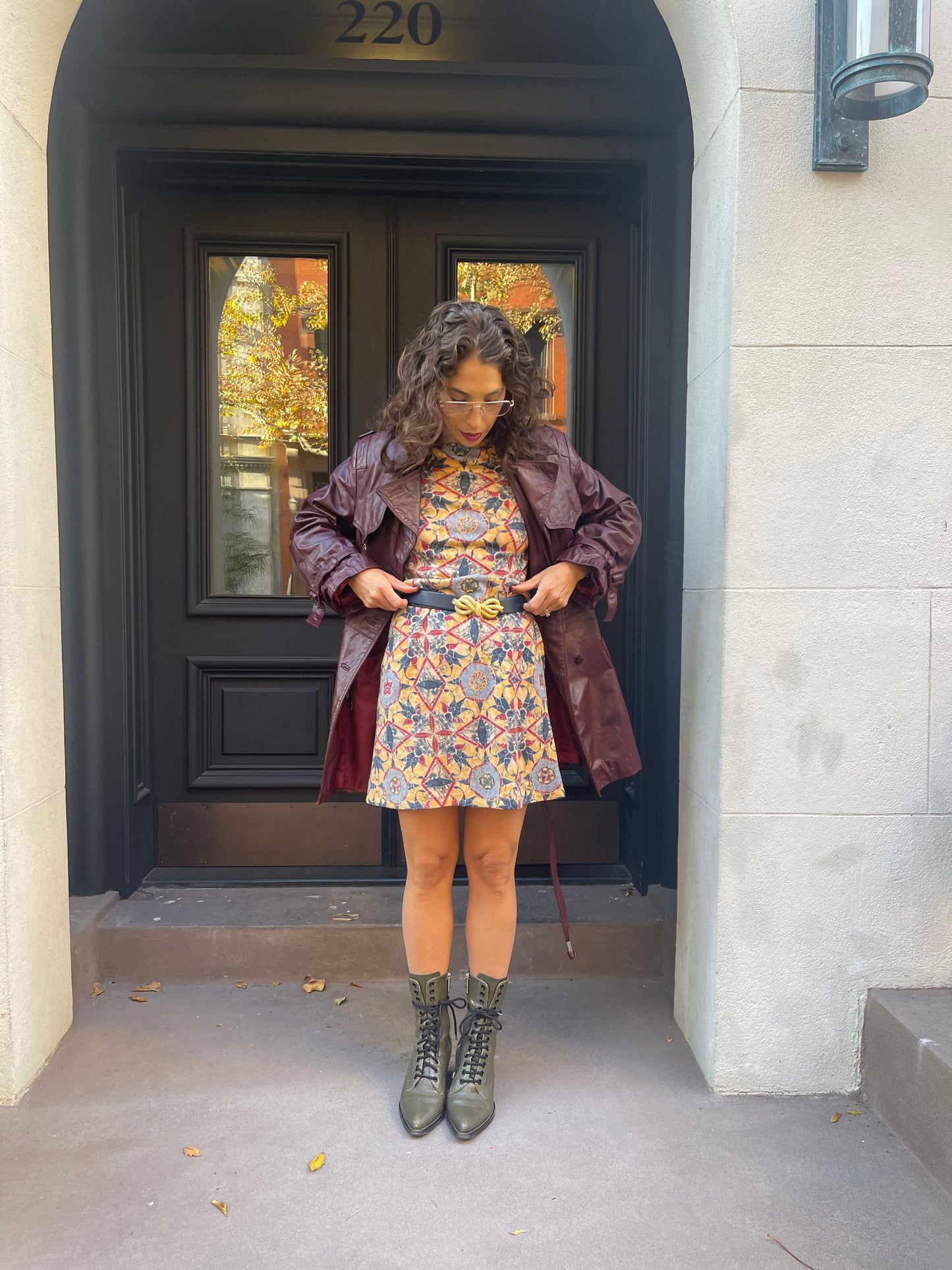 70s burgundy leather trench