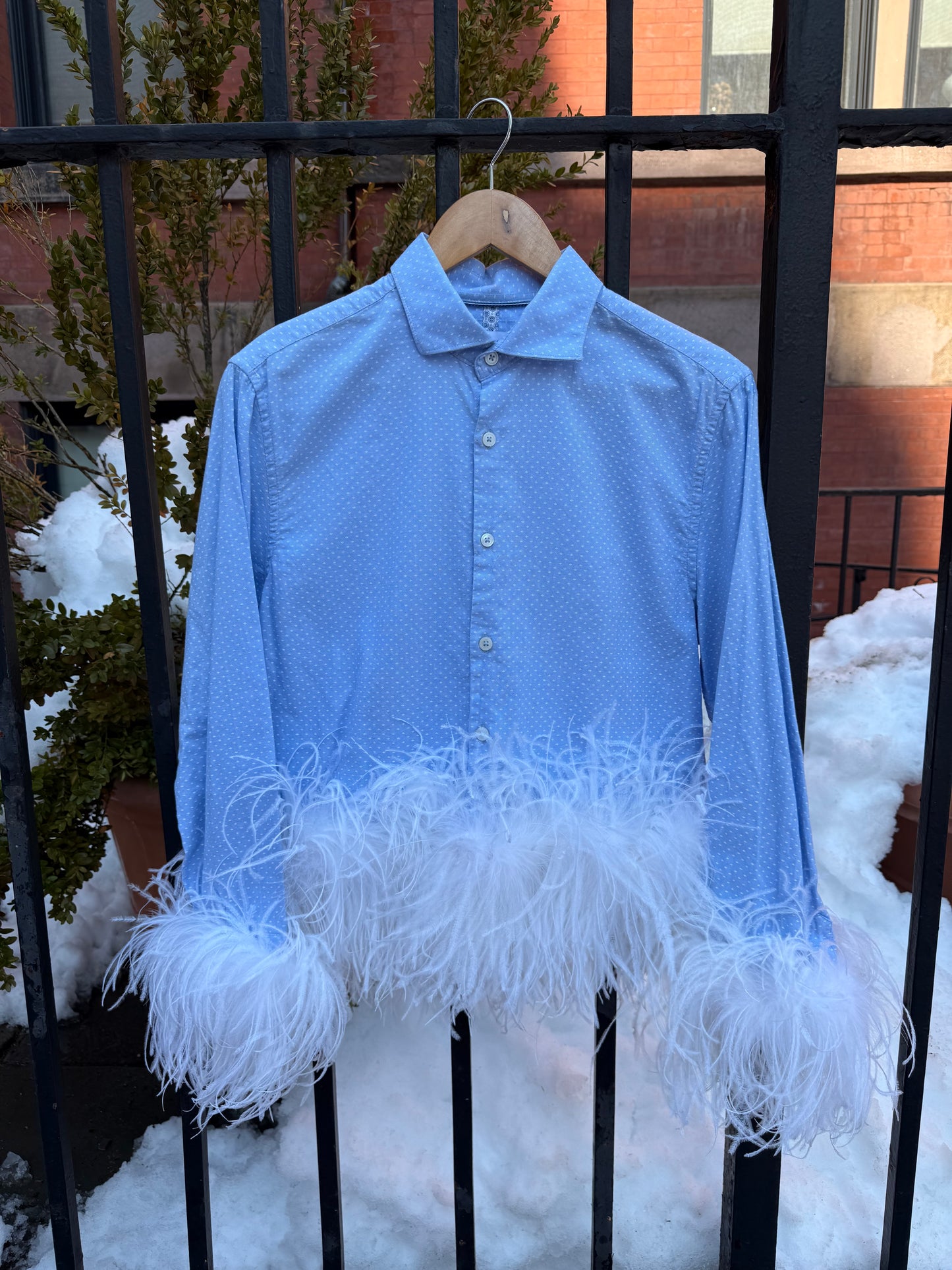 The Colette Feather Shirt - Blue & White