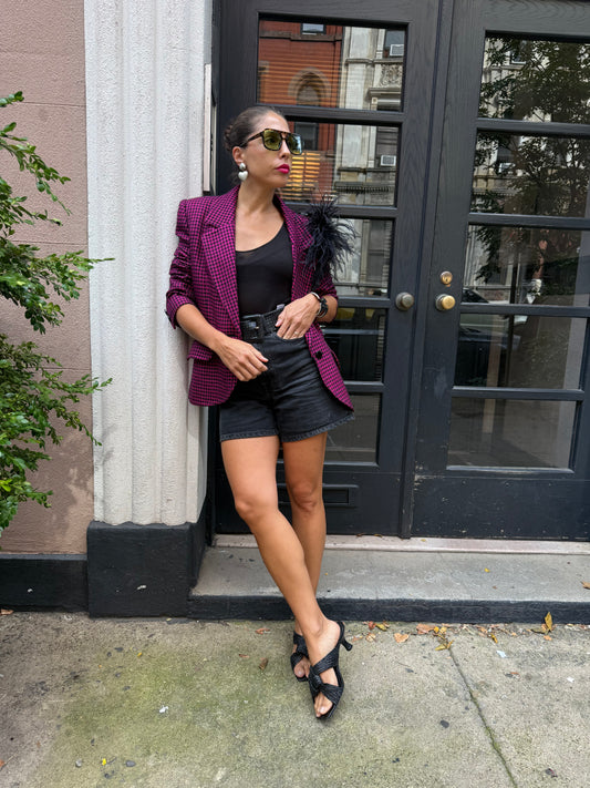 90s Vintage Givenchy Fuchsia Houndstooth Blazer