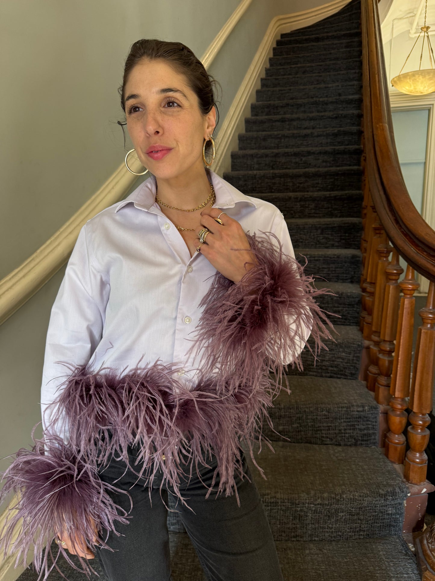 The Colette Feather Shirt - white & lilac