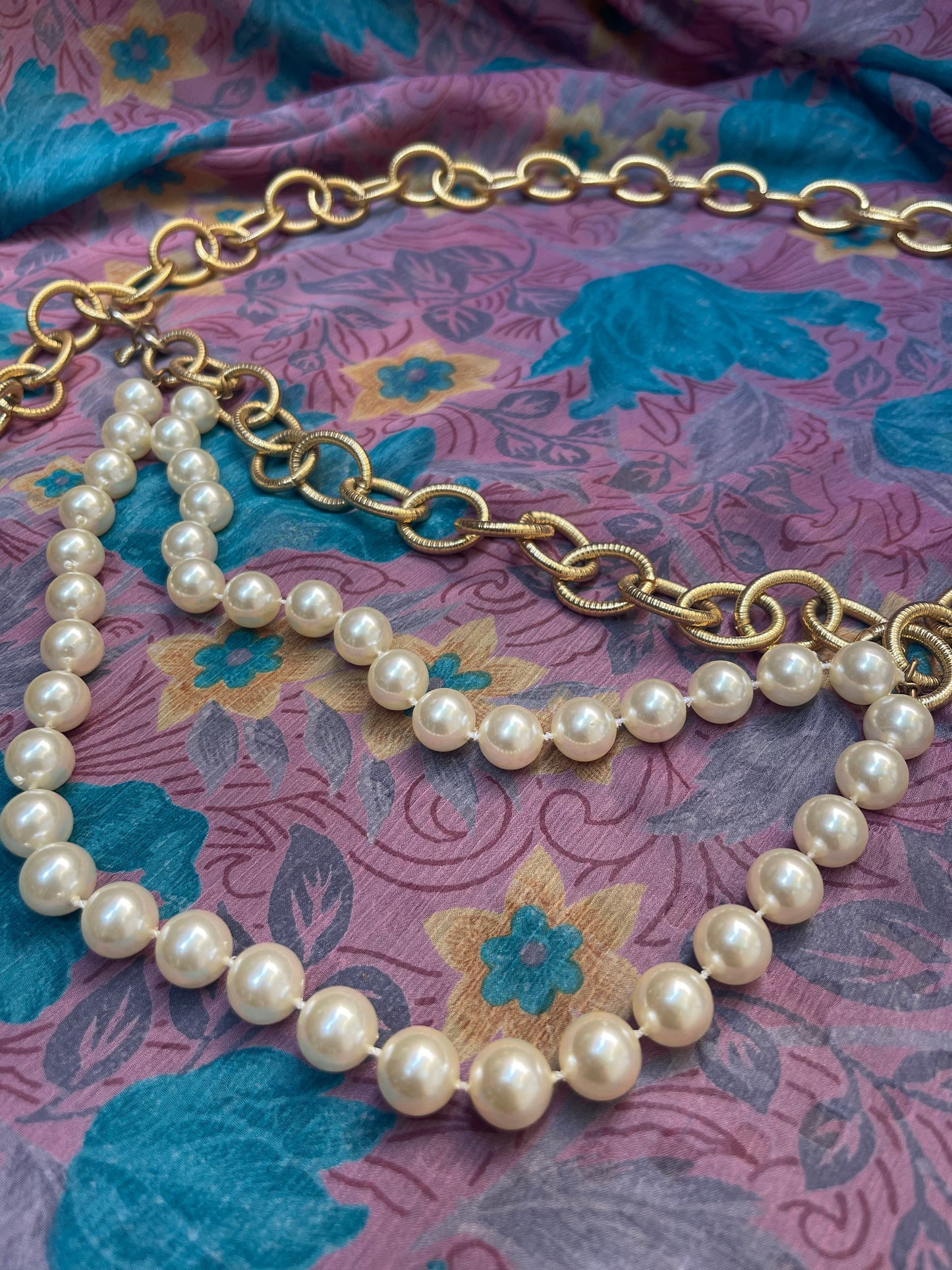 Vintage Gold & Pearl Chain Belt