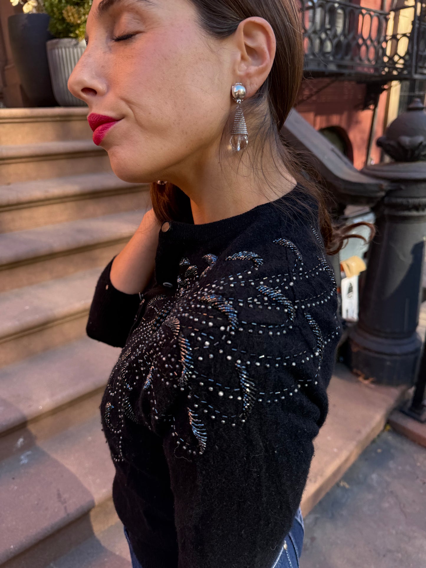 1950s Black Beaded Cardigan