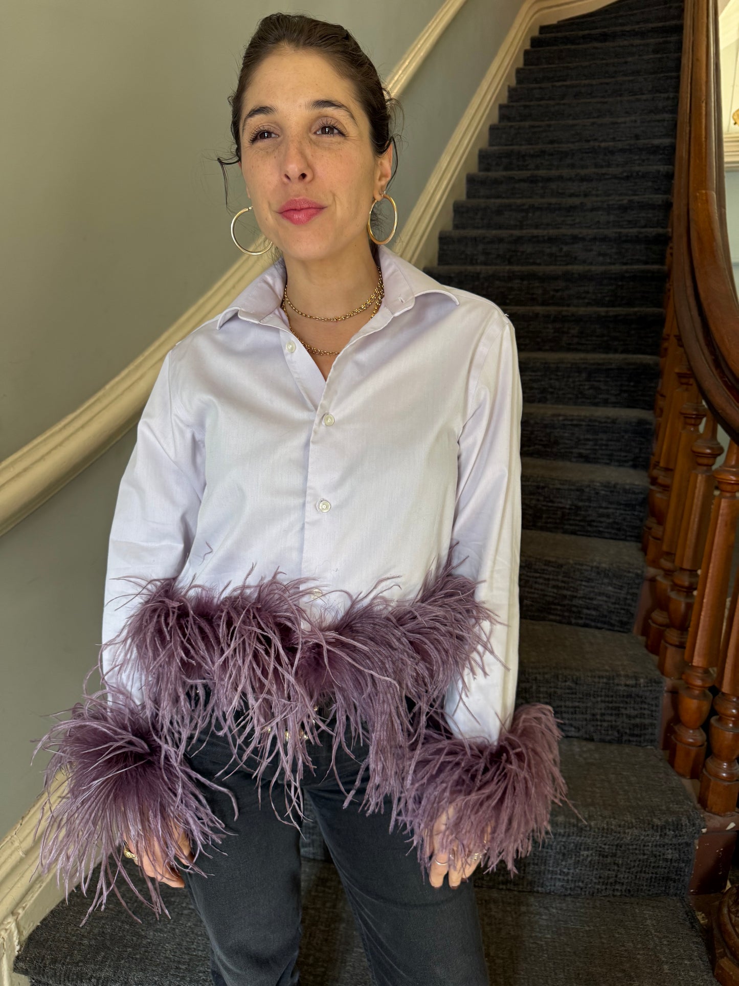 The Colette Feather Shirt - white & lilac