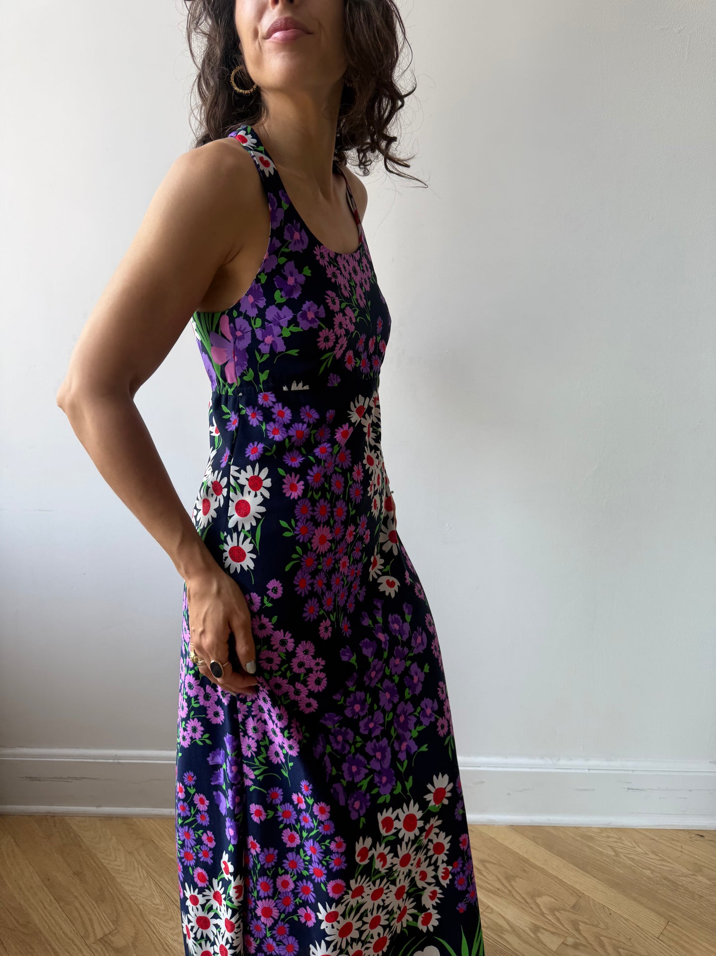 Vintage 70s Garden Racerback maxi Dress