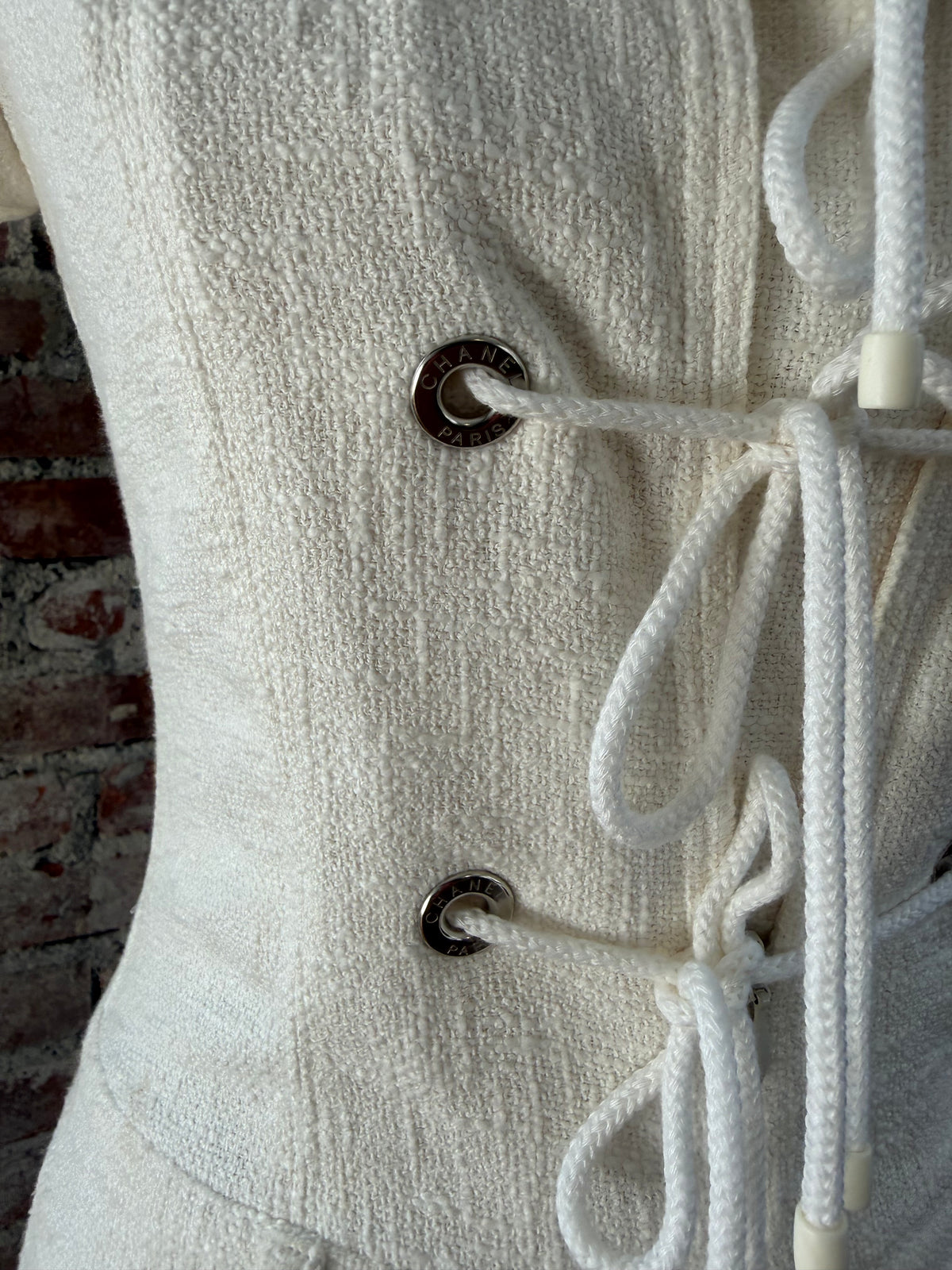 2007 Chanel Cruise Runway Collection White Lace Up Cotton Jumpsuit