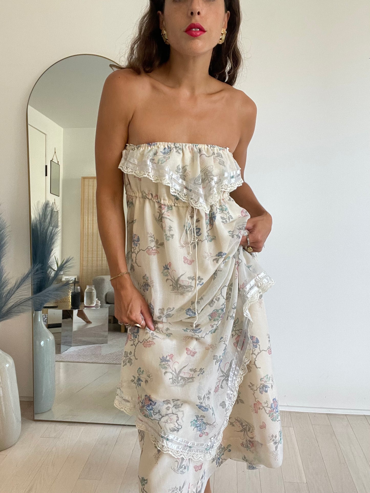 70s Vintage Strapless Maxi Dress