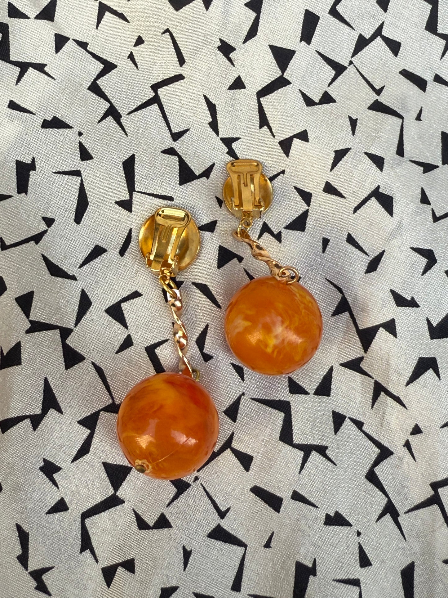 60s Vintage Orange Resin Ball Drop Earrings