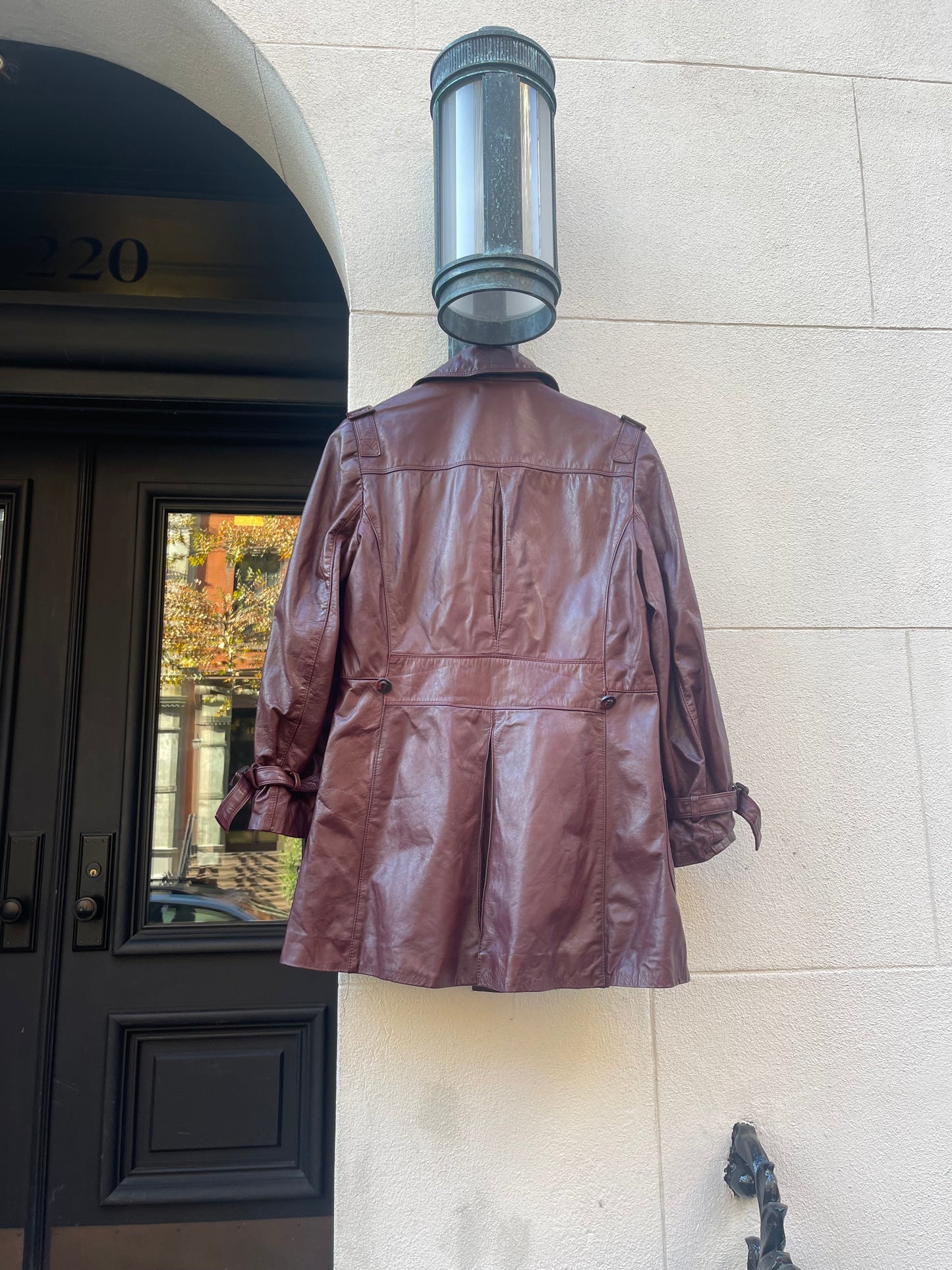 70s burgundy leather trench