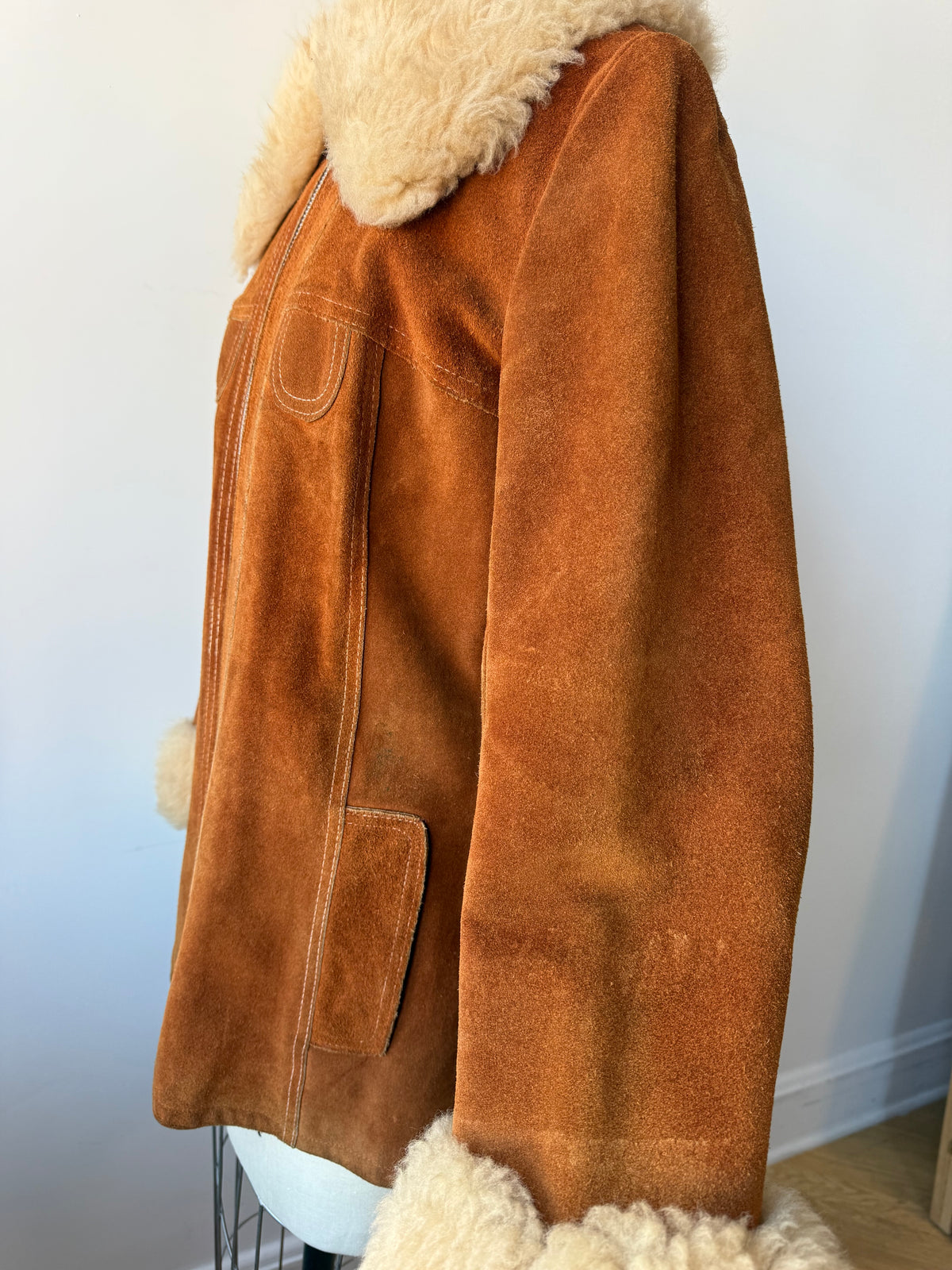 70s "Penny Lane" style Suede Sheepskin Trim Jacket w zipper