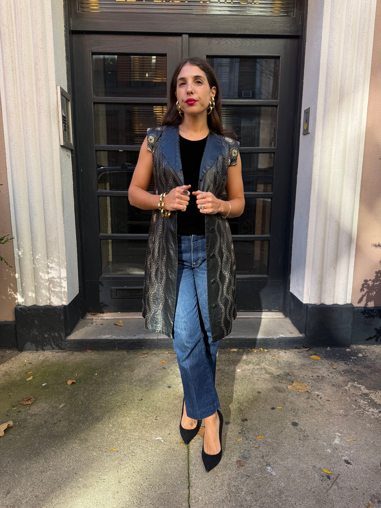 60s Vintage Black Embroidered Vest/Dress