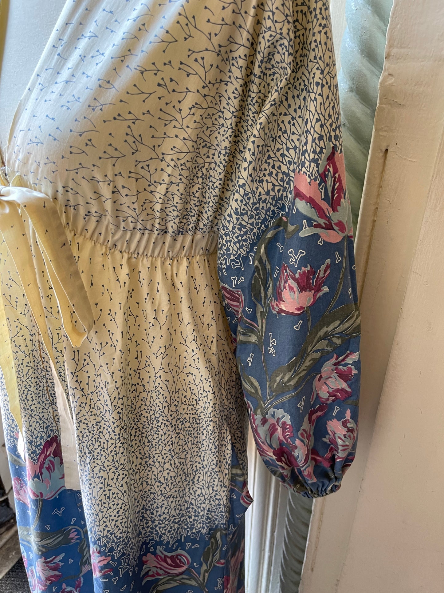 70s Blue, White & Pink Floral Maxi, Medium