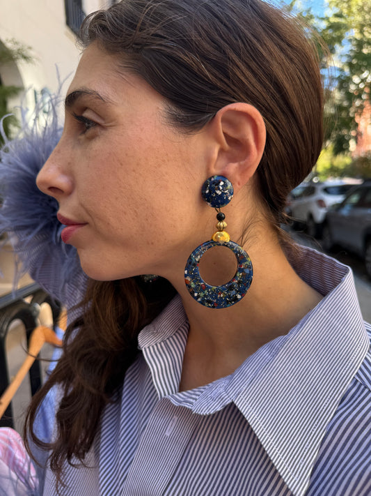 1960s Confetti Sparkle Resin Blue clip on earrings