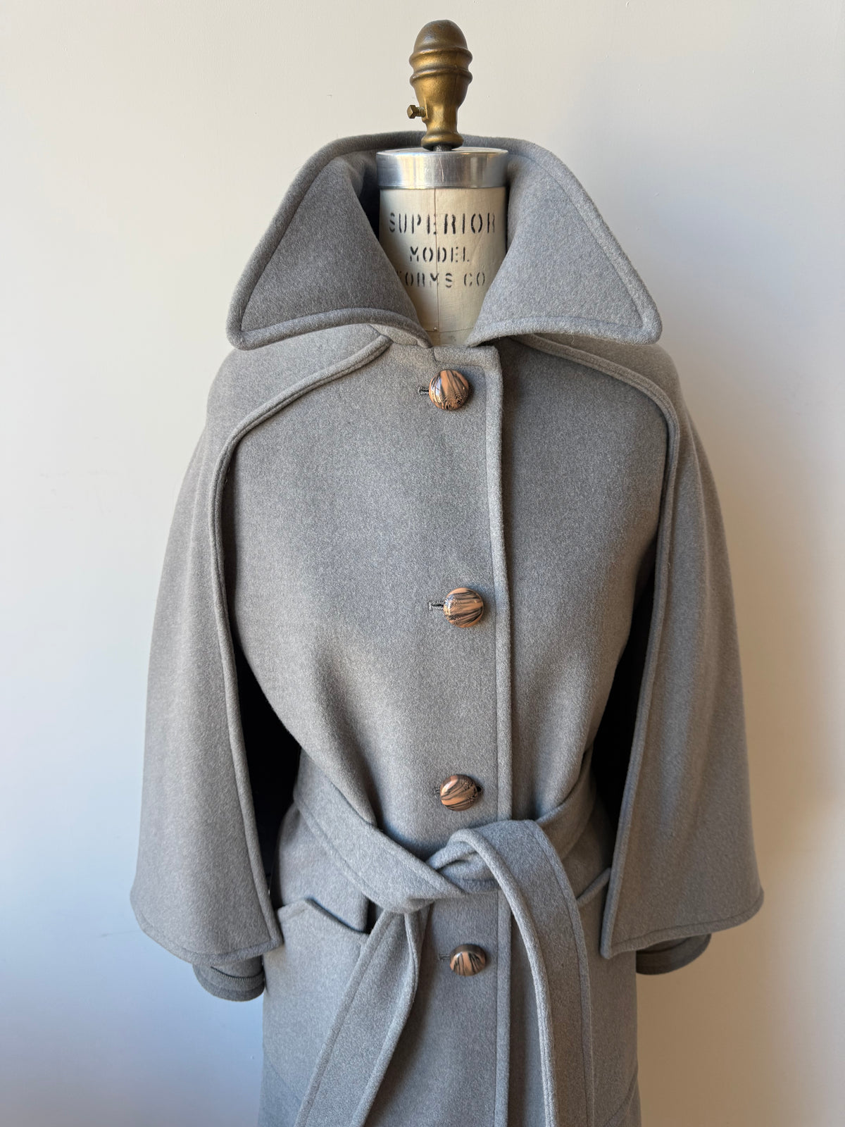 1960s Grey Boil Wool Capelet Coat