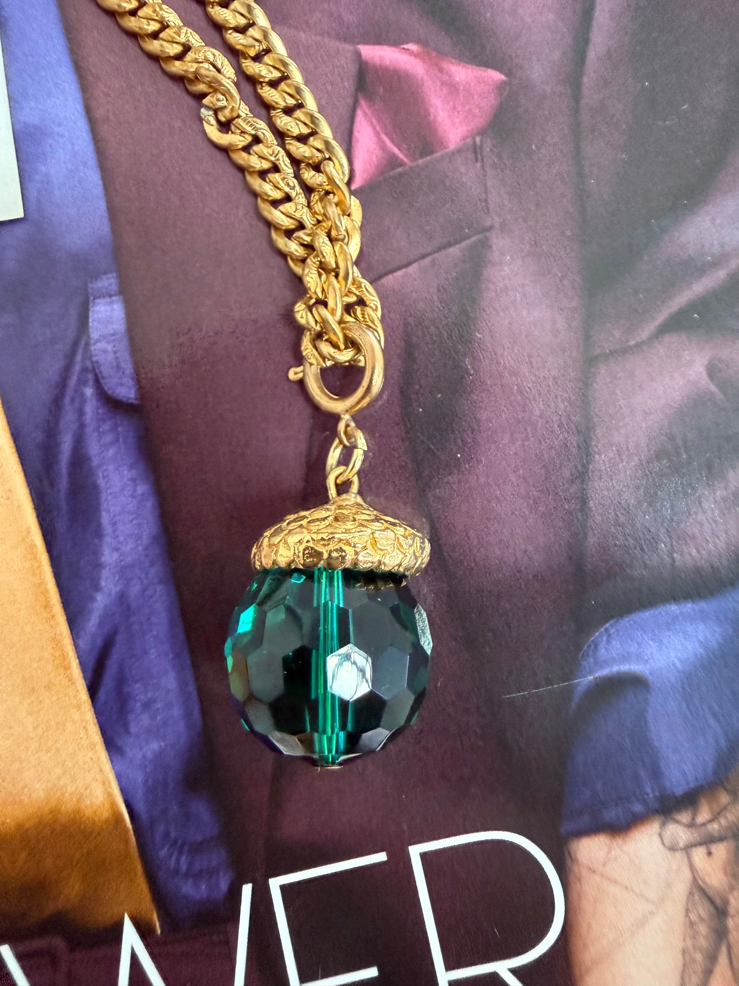 1970s William de Lillo Green Crystal Pendant Necklace