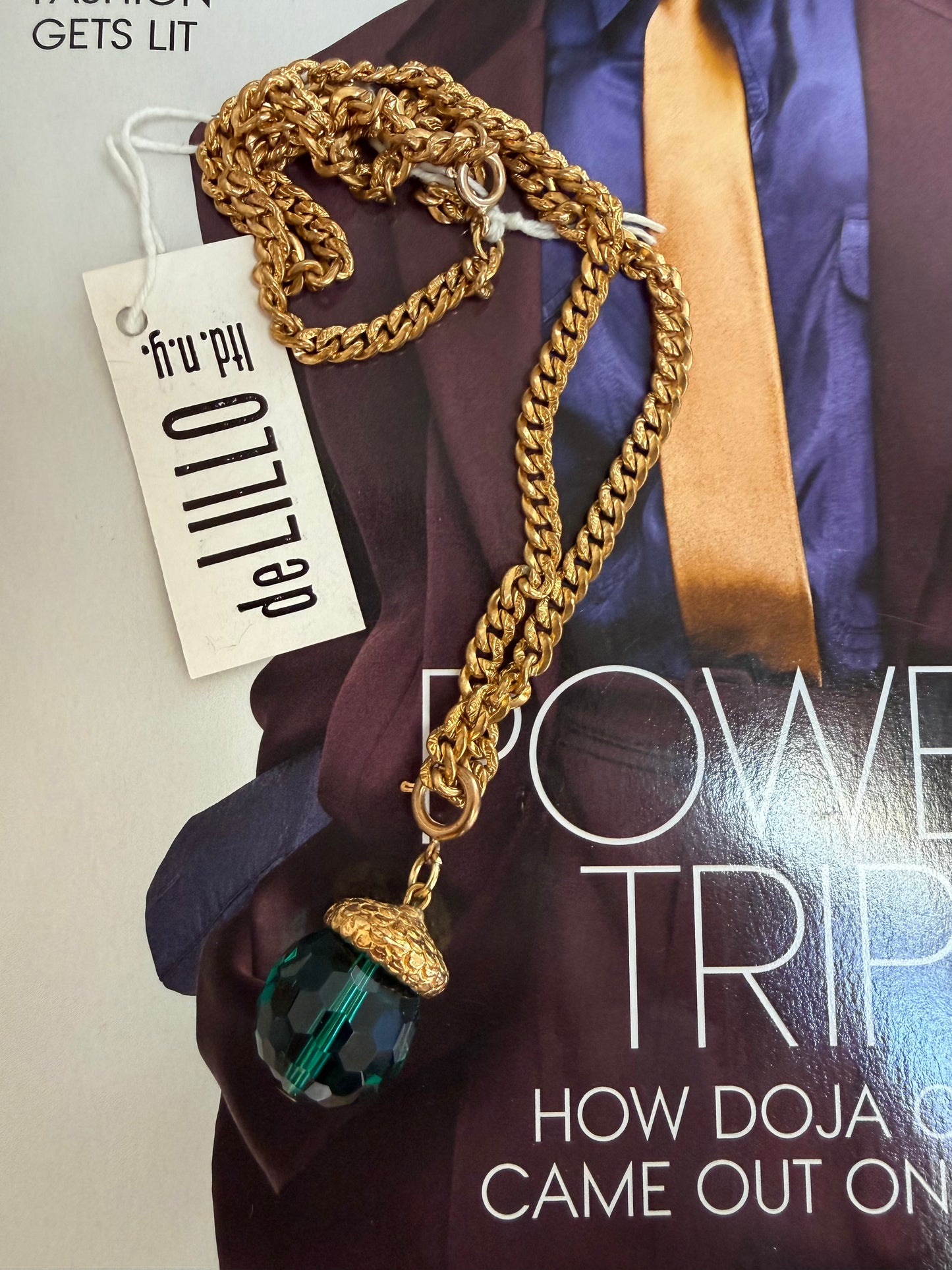 1970s William de Lillo Green Crystal Pendant Necklace