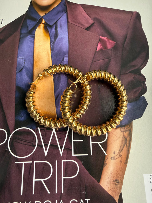 1970s William de Lillo Gold Tone Textured Hoops