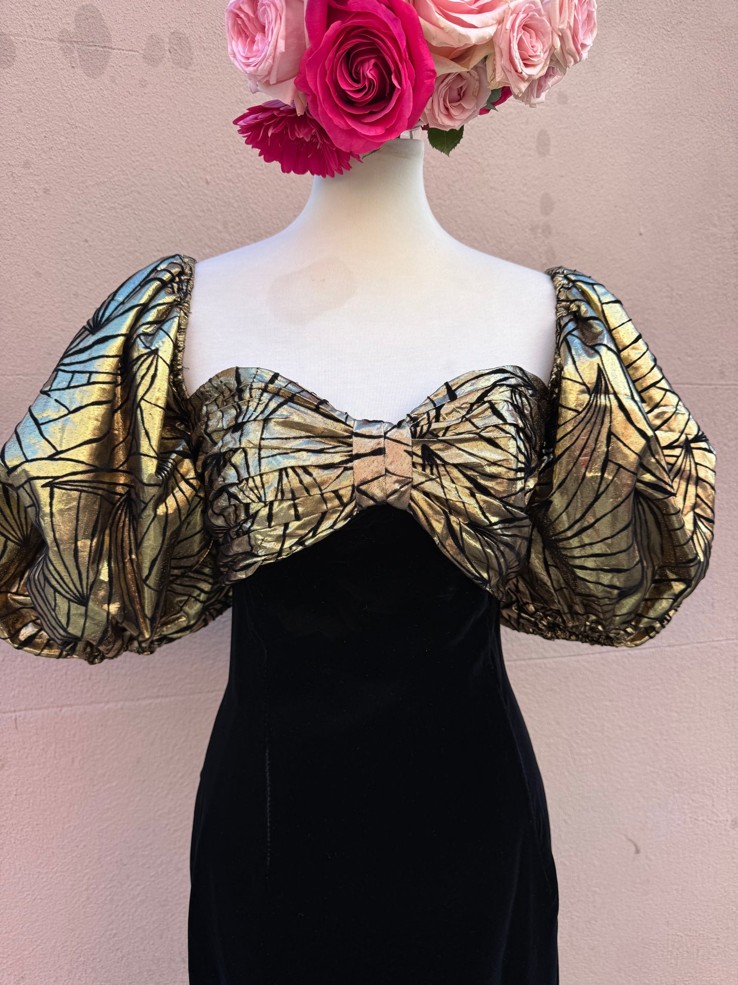 80s Victor Costa Gold Puff Sleeve Gown