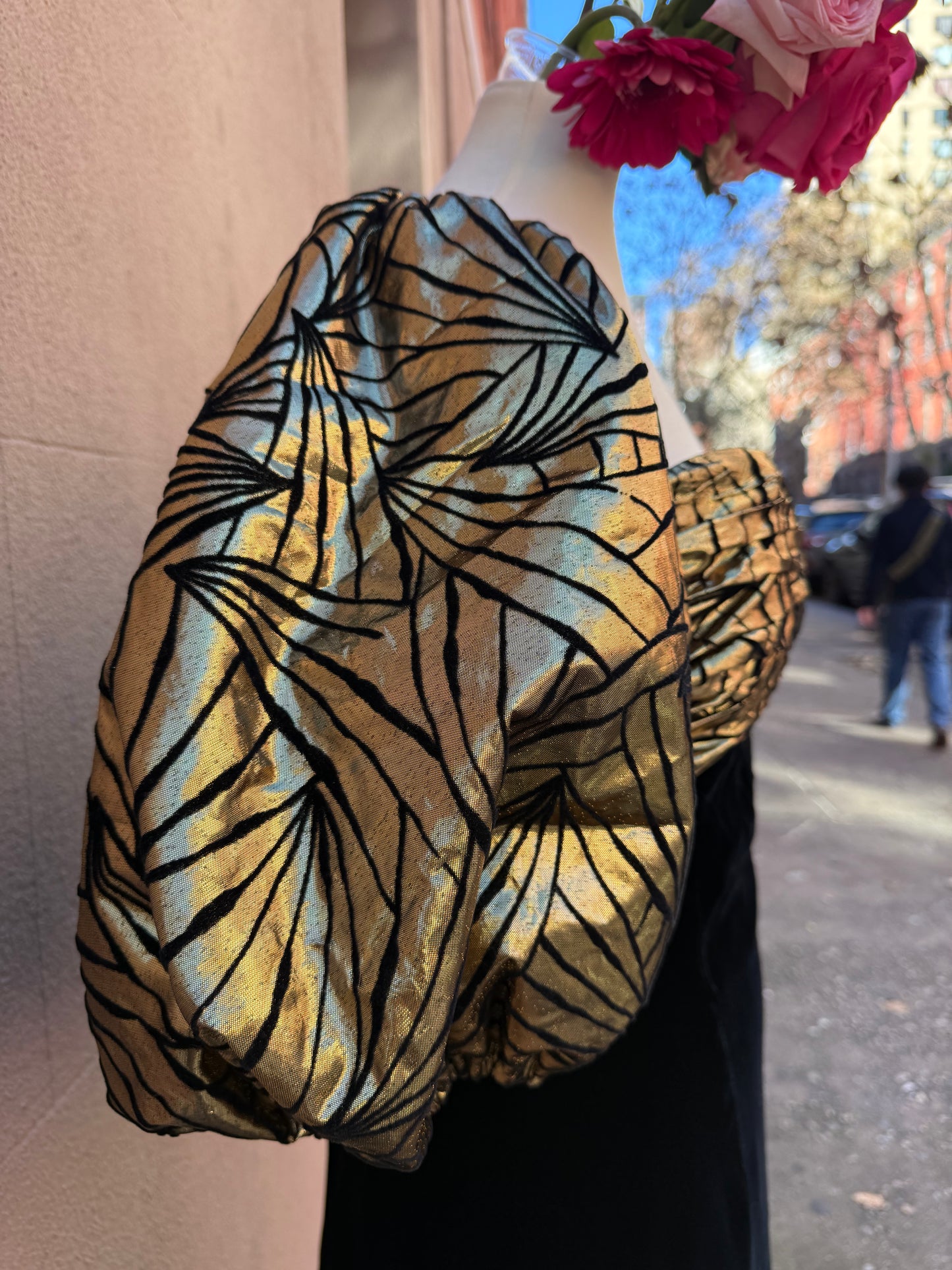 80s Victor Costa Gold Puff Sleeve Gown