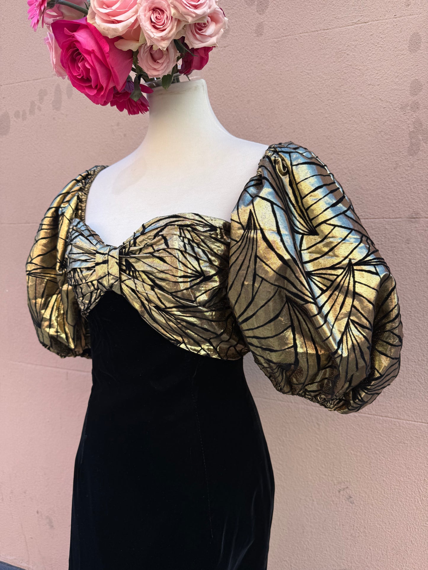 80s Victor Costa Gold Puff Sleeve Gown